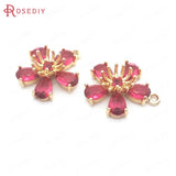 6PCS Champagne Brass & Glass Plum Flower Charms Pendants DIY Jewelry Findin