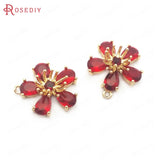 6PCS Champagne Brass & Glass Plum Flower Charms Pendants DIY Jewelry Findin