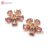 6PCS Champagne Brass & Glass Plum Flower Charms Pendants DIY Jewelry Findin