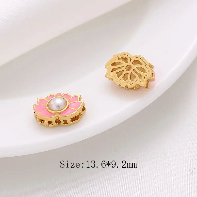 6PCS 14k Plated Flower Beading Charm Beads for Jewelry Making DIY