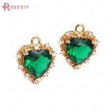 6PCS High Champagne Brass Zircon Glass Heart Charms Pendants Jewelry Making