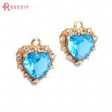 6PCS High Champagne Brass Zircon Glass Heart Charms Pendants Jewelry Making