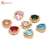 6PCS High Champagne Brass Zircon Glass Heart Charms Pendants Jewelry Making