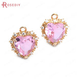 6PCS High Champagne Brass Zircon Glass Heart Charms Pendants Jewelry Making