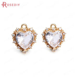 6PCS High Champagne Brass Zircon Glass Heart Charms Pendants Jewelry Making