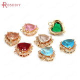 6PCS High Champagne Brass Zircon Glass Heart Charms Pendants Jewelry Making