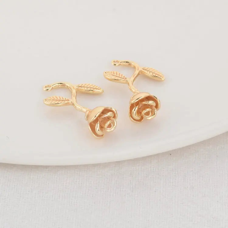 6PCS 14K Brass Rose Charms Pendants for Jewelry DIY