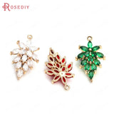6PCS 14x25MM High Champagne Brass Zircon Tree Leaf Charms Pendants