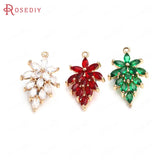 6PCS 14x25MM High Champagne Brass Zircon Tree Leaf Charms Pendants