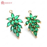 6PCS 14x25MM High Champagne Brass Zircon Tree Leaf Charms Pendants
