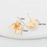 6PCS 14K Plated Brass Flowers Stud Earrings High DIY Jewelry Making Finding