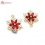 6PCS High Champagne Brass Zircon Snowflake Charms Pendants