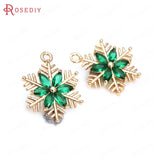 6PCS High Champagne Brass Zircon Snowflake Charms Pendants