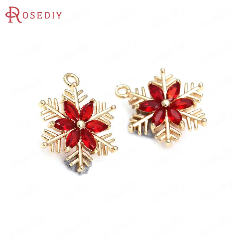 6PCS High Champagne Brass Zircon Snowflake Charms Pendants