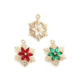 6PCS High Champagne Brass Zircon Snowflake Charms Pendants