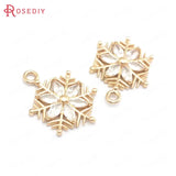 6PCS High Champagne Brass Zircon Snowflake Charms Pendants