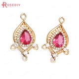 6PCS 16x25MM Champagne Brass Zircon Glass Drop Earrings Charms