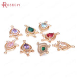 6PCS 16x25MM Champagne Brass Zircon Glass Drop Earrings Charms