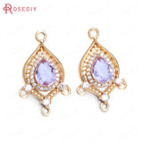 6PCS 16x25MM Champagne Brass Zircon Glass Drop Earrings Charms