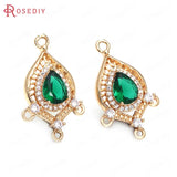 6PCS 16x25MM Champagne Brass Zircon Glass Drop Earrings Charms