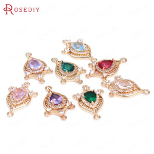 6PCS 16x25MM Champagne Brass Zircon Glass Drop Earrings Charms