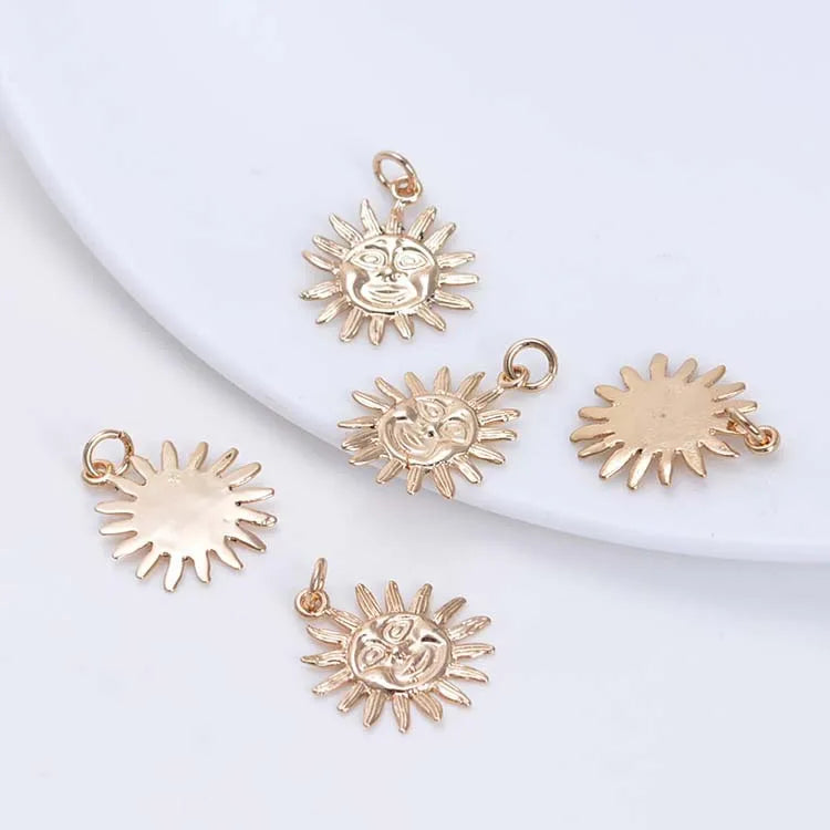 6PCS 17MM Sun Charms Pendants 24K Champagne Plated DIY Jewelry Accessories