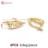 6PCS 17MM 24K Brass Curly Pattern Stud Earrings Pins DIY Jewelry Findings