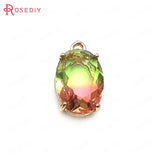 6PCS 17x10MM Oval Charms Pendants Champagne Brass Glass Rainbow S