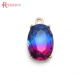 6PCS 17x10MM Oval Charms Pendants Champagne Brass Glass Rainbow S