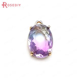 6PCS 17x10MM Oval Charms Pendants Champagne Brass Glass Rainbow S