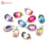 6PCS 17x10MM Oval Charms Pendants Champagne Brass Glass Rainbow S