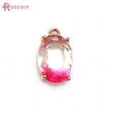 6PCS 17x10MM Oval Charms Pendants Champagne Brass Glass Rainbow S