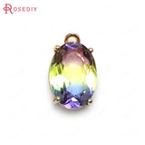 6PCS 17x10MM Oval Charms Pendants Champagne Brass Glass Rainbow S