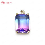 6PCS 17x10MM Champagne Brass & Glass Rainbow Style Rectangle Charms