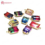 6PCS 17x10MM Champagne Brass & Glass Rainbow Style Rectangle Charms