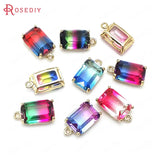 6PCS 17x10MM Champagne Brass & Glass Rainbow Style Rectangle Charms