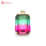 6PCS 17x10MM Champagne Brass & Glass Rainbow Style Rectangle Charms
