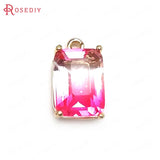 6PCS 17x10MM Champagne Brass & Glass Rainbow Style Rectangle Charms