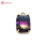 6PCS 17x10MM Champagne Brass & Glass Rainbow Style Rectangle Charms