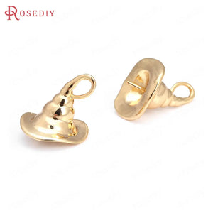 6PCS 17x18MM Champagne Brass Beads Hat Charms Pendants