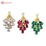 6PCS Brass and Glass Feather Charms Pendants