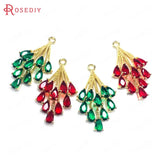 6PCS Brass and Glass Feather Charms Pendants