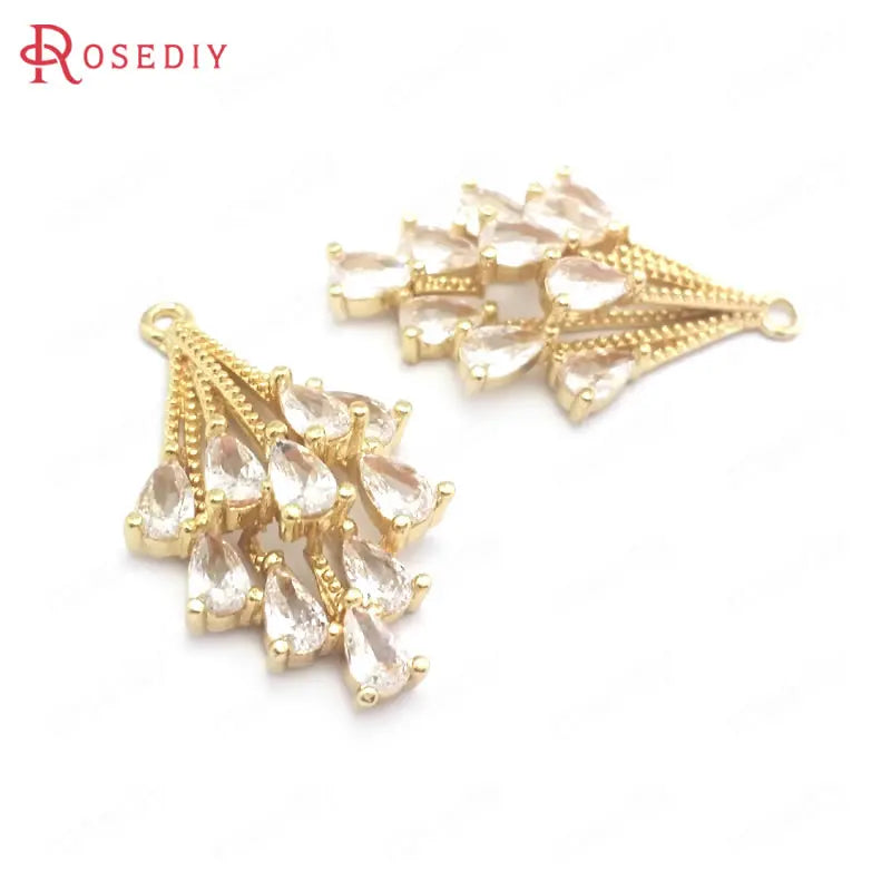 6PCS Brass and Glass Feather Charms Pendants