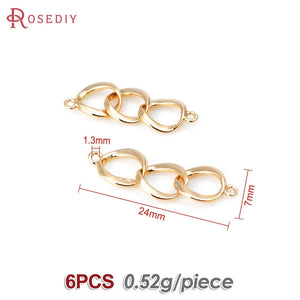 6PCS 18K Brass 2 Holes 3 Rings Charms for Jewelry Making