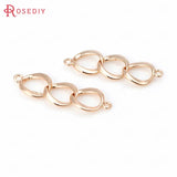 6PCS 18K Brass 2 Holes 3 Rings Charms for Jewelry Making
