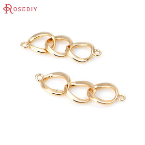 6PCS 18K Brass 2 Holes 3 Rings Charms for Jewelry Making