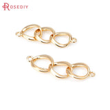 6PCS 18K Brass 2 Holes 3 Rings Charms for Jewelry Making