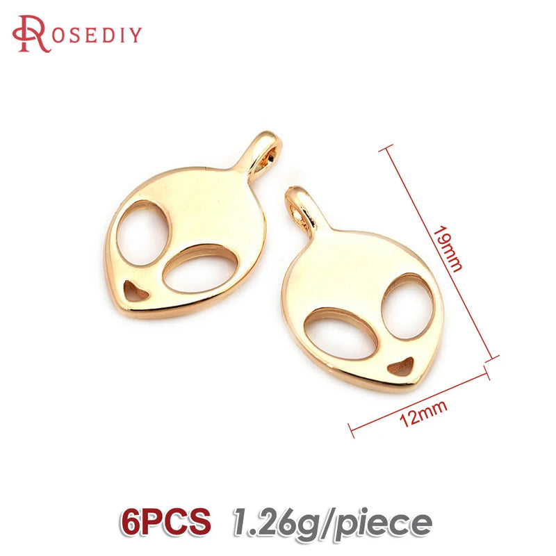 6PCS 18K Brass Alien Charms Pendants DIY Jewelry Necklace Earrings