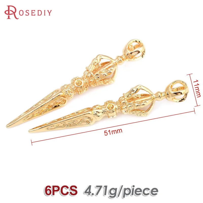 6PCS 18K Brass Buddhist Instruments Charms Pendants DIY Jewelry Making
