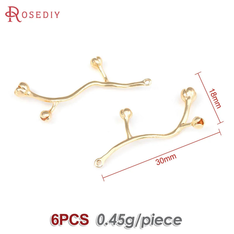 6PCS 18K Brass Flower Branch Charms Pendants for Diy Jewelry Making